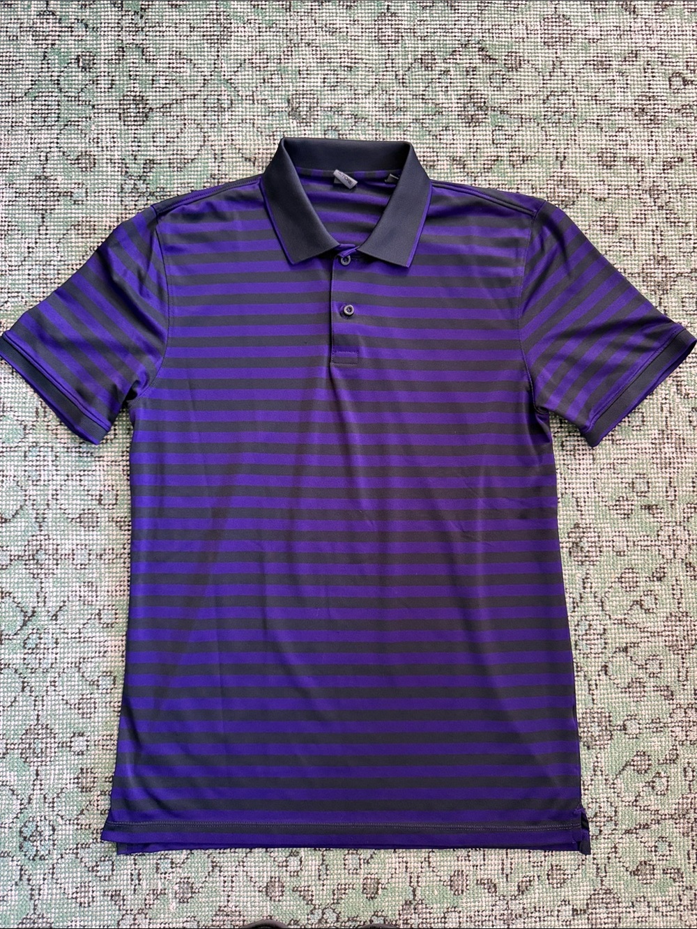 G/FORE Purple and Black Horizontal Stripe Golf Polo